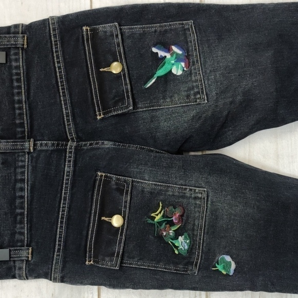 CYNTHIA Rowley Embellished Kick Flare Dark Wash Cargo Jeans, Size 0 - Picture 8 of 15